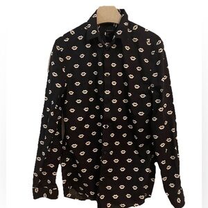 H&M Dress Shirt Lip Print Small Mens Premium Cotton Unique Fun